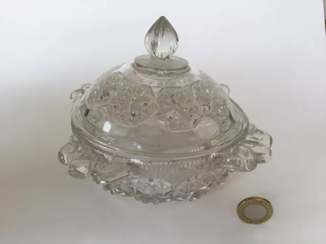 Art Deco, Clear Sowerby Pressed Glass Trinket Box, Lidded Box, Bowl & Lid, 1930s