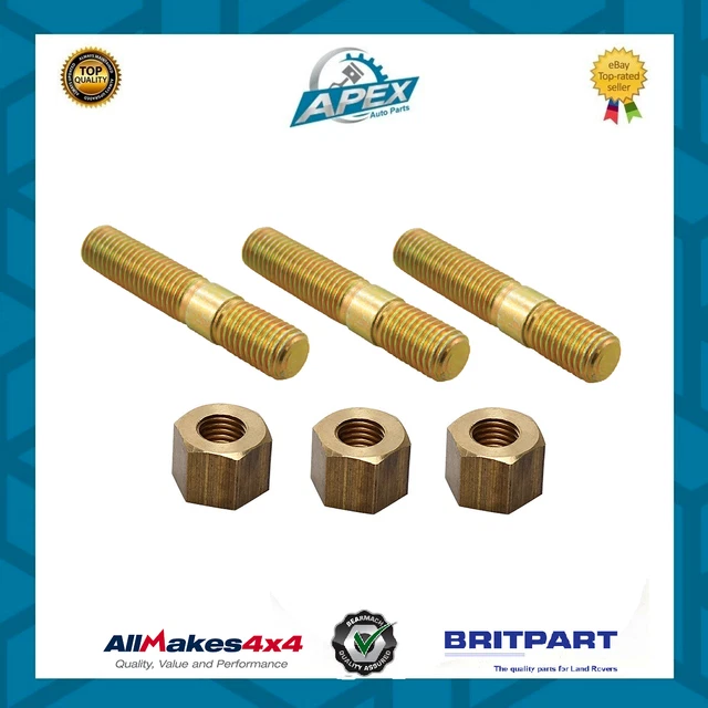 EXHAUST MANIFOLD STUDS & Brass Nuts For Land Rover Series P 568664