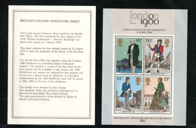 1980 GB London International Stamp Exhibition Roland Hill Miniature Sheet MS1099