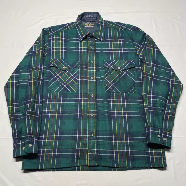Vintage 90s Flannel Shirt Mens Medium Green Plaid Button Up Long Sleeves Hipster