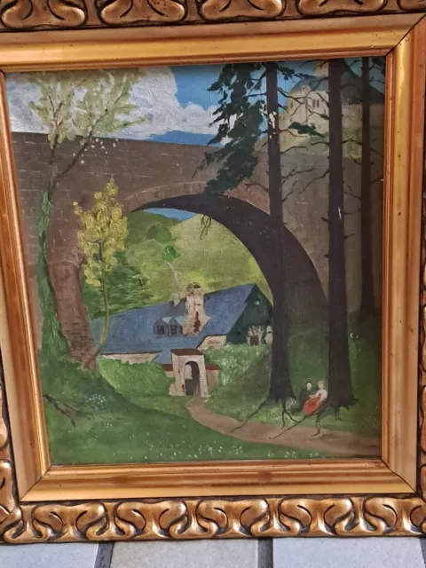 älteres Ölgemälde"Impressionismus"Landschaft im goldenen Barock Rahmen 38x43cm 2