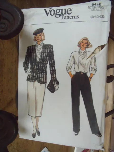 Patron Vintage "Vogue's  "Jupe Pantalon Veste 3 Versions Taille 36/38/40