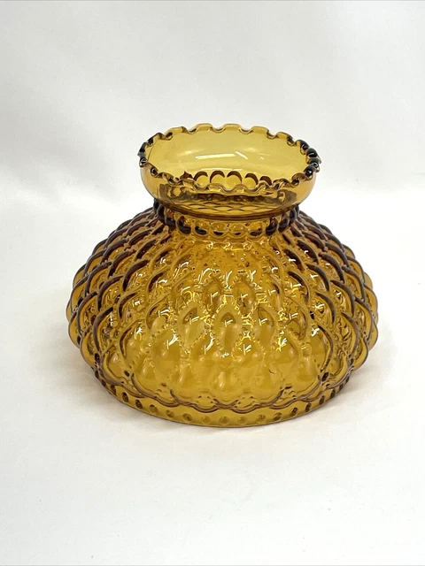 Vtg Amber Glass Lamp Shade Quilted Ruffled Diamond Student Oil 6.75" 7" Fitter