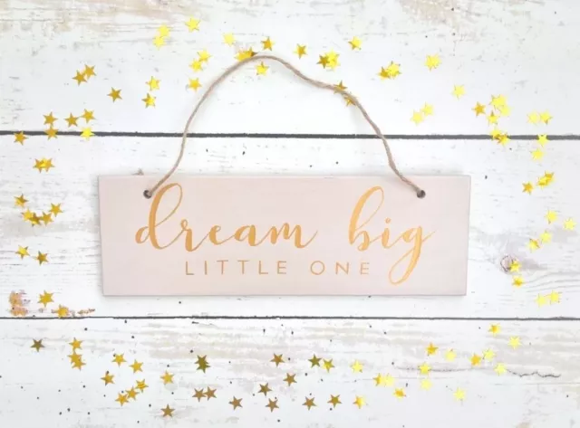 Dream Big Little One Hand Painted Hanging Wooden Sign Plaque New Baby Girl Gift