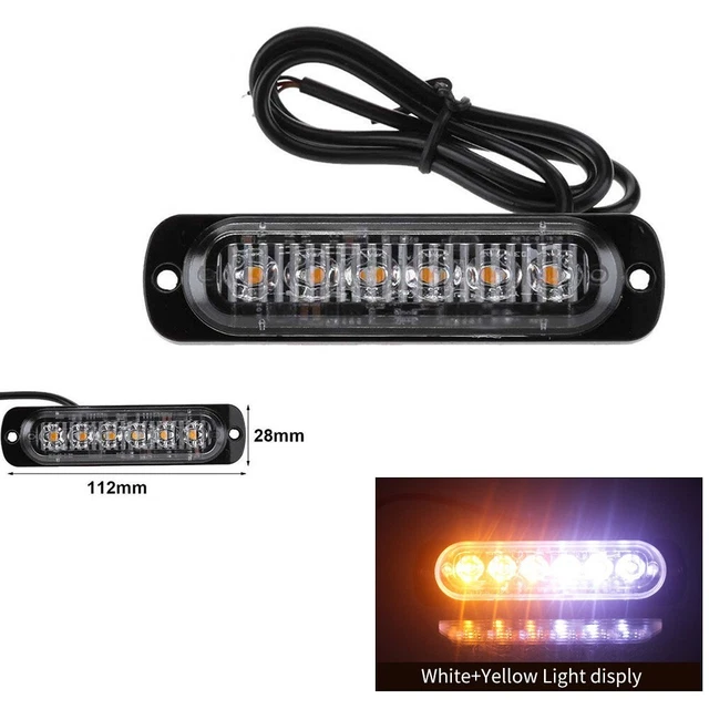 Barre LED Voiture 12-30V - 6 LED Clignotant Stroboscopique Blanc Ambre - 16 Modes Avertissement Sécurité (Lot De 4)