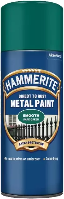 Hammerite Dark Green Direct To Rust Aerosol Quick Drying Metal Spray Paint 400ml