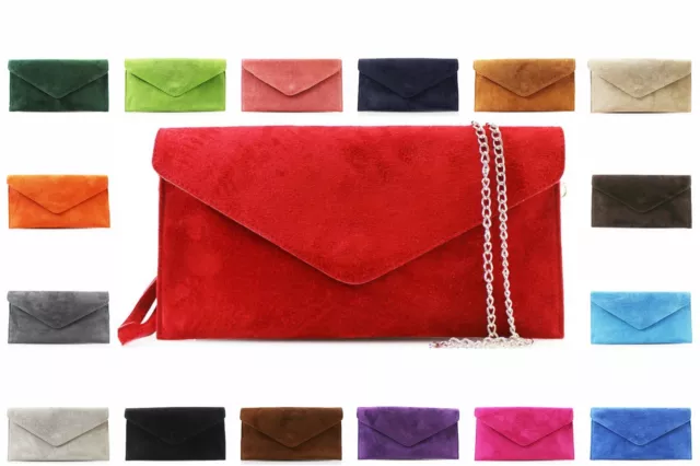 Ladies Women Real Suede Leather Envelope Chain Clutch Party Prom Evening Bag