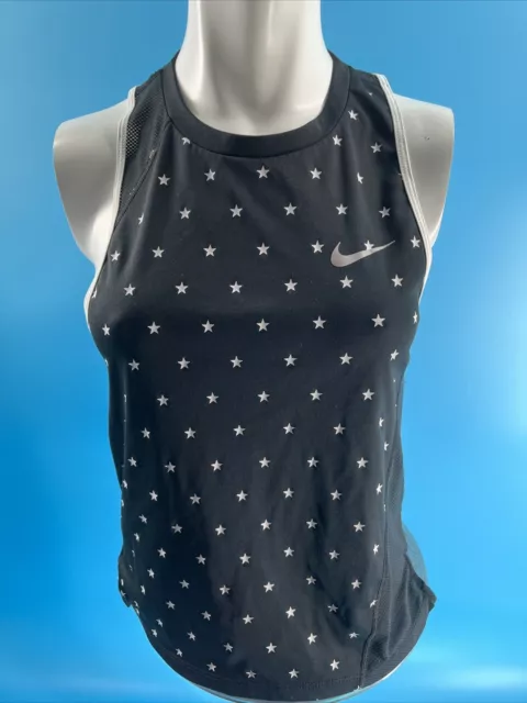 NIKE RUNNING womens Tank Top S Dri Fit Mesh Panel Star Print Athletic Top Sports