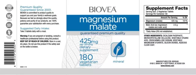 Biovea Magnesiummalat 425 mg 180 vegetarische Tabletten Energiesteigerung Herzgesundheit 2