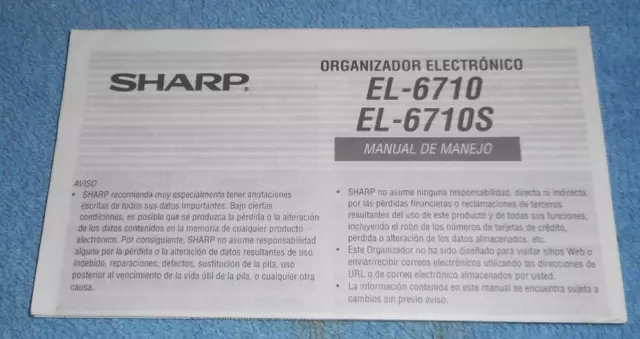 Vintage Sharp Model EL-6710 6710S Electronic Organizer Operation Manual Spanish