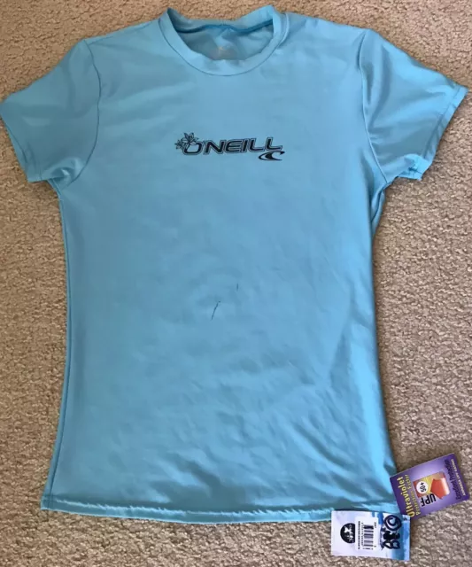 #06 NWT O’Neill 6oz Basic Skins S/S Rashie Swim Surf Aqua Size 10 Womens Small