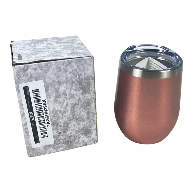 Sunwill Double Wall Vacuum Insulated 12oz Wine Tumbler with Lid Rose Gold NEW