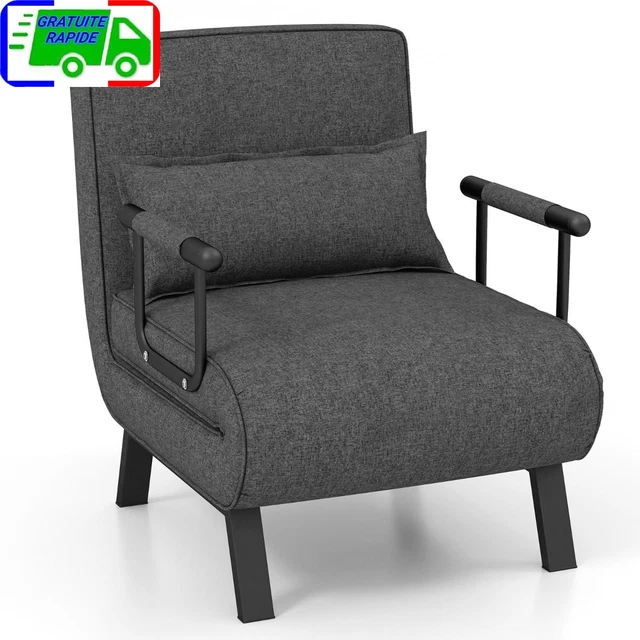 Fauteuil Convertible à Lit 1 Place, Fauteuil, Dossier Réglable En 6 Positions Avec Oreiller Marron