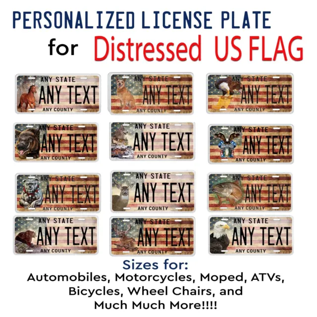 Any Text American Flag License Plate Tag Car Bike ATV Keychain Fridge Magnet