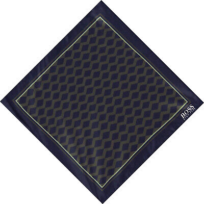 HUGO BOSS Uomo Blu Navy Geometrico Tasca Quadrato Per Cravatta Fazzoletto BNWT