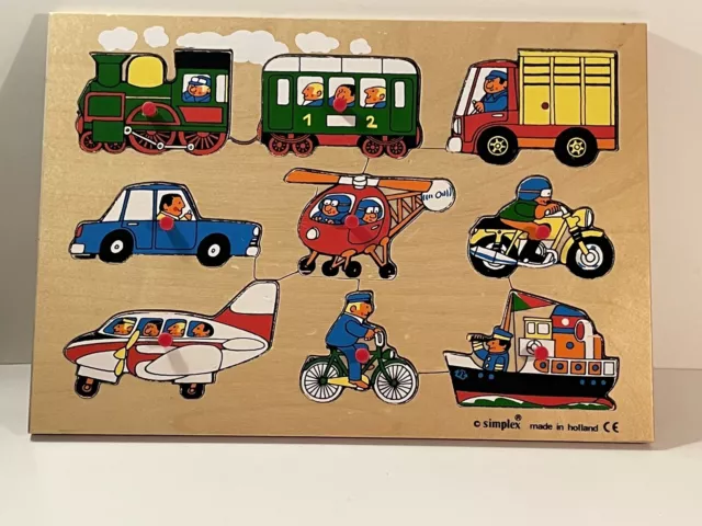 SIMPLEX CHILDREN'S WOODEN PUZZLE~GARAGE CARS & VEHICLES WITH PEGS~AGE 2-6  YEARS