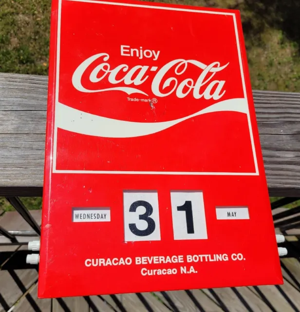 Vtg RARE Coca-Cola Coke Wall Clock Style Calendar Sign CURACAO Made West-Germany