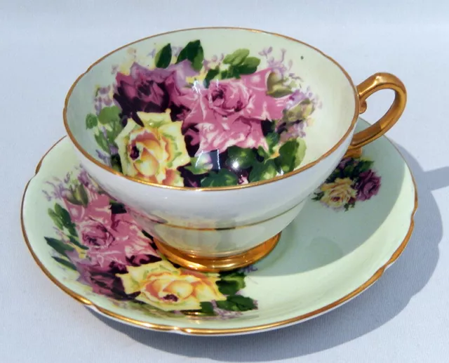 1950s STANLEY TRIO PINK YELLOW RED ROSES CUP & SAUCER Paragon Aynsley style