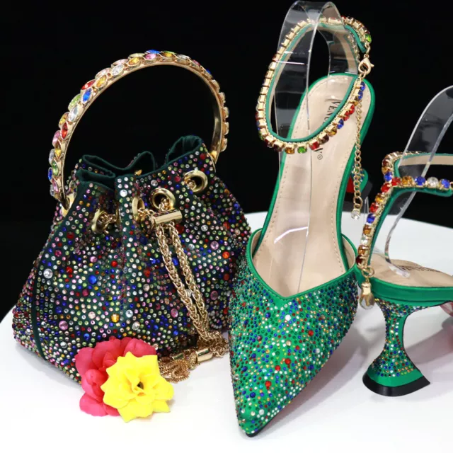 Italian Shoes And Bags African Sandals Bag With Rhinestone 1 Set Wedding Ladies