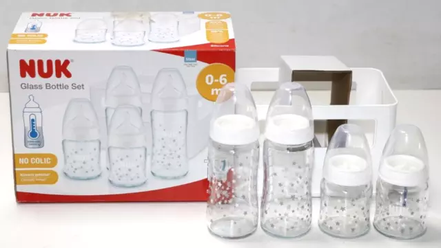 NUK First Choice+ Babyflaschen aus Glas,Starter Set,0–6M,2x240ml/2x120ml,Sterne
