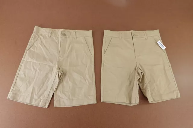 Lot of 2 Old Navy Boys 14 Khaki Built-In Flex Twill Straight Uniform Shorts NWT