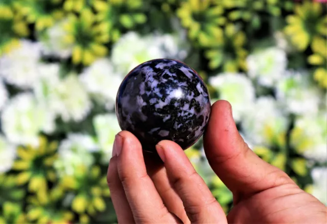 Natural Indigo Gabbro Merlinite Stone Healing Power Meditation Sphere Ball 55MM