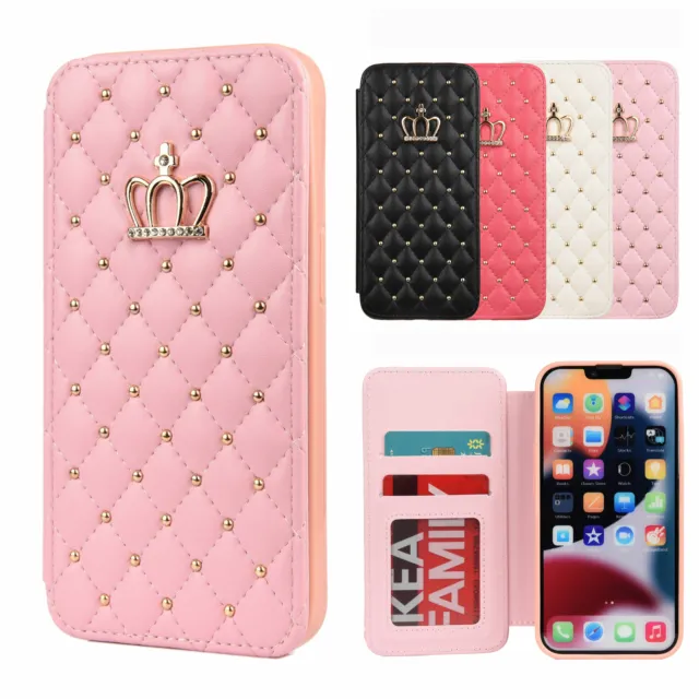 Fashion Crown Phone Case Wallet PU Leather Flip Cover For iPhone 13/12 Pro Max