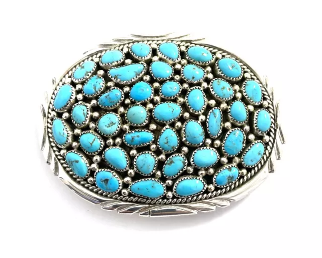 Native American Sterling Silver Navajo Handmade Turquoise Belt Buckle Native American Sterling Silver Navajo Handmade Turquoise Belt Buckle