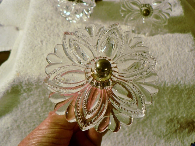 3~Antique Sandwich Glass Curtain Tie Backs Clear Original Hardware  3.5" D