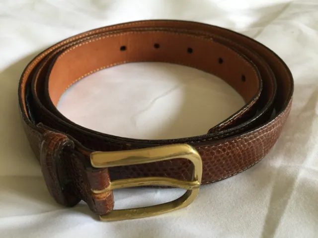 Brighton 7/8" Genuine Lizard & Cowhide Belt golden buckle size 40 brown Mod 3490