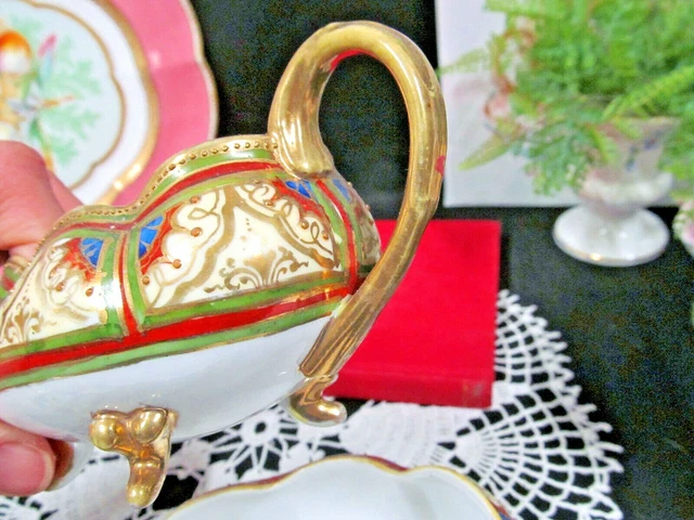 Nippon creamer and sugar holder footed painted beaded gold gilt Japan 1920s 9