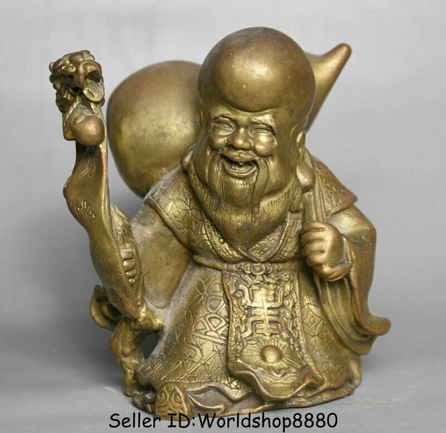 4.2" Old Chinese Copper Brass Feng Shui Shouxing longevity God Gourds Statue