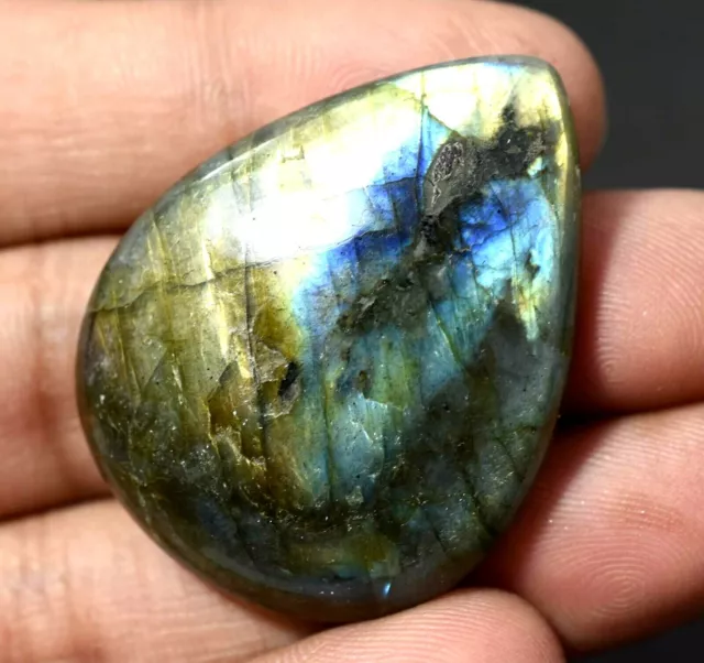 87.45 CT Naturel Multi-Fire Labradorite Ggl Certifié Cabochon Pierre Gemme