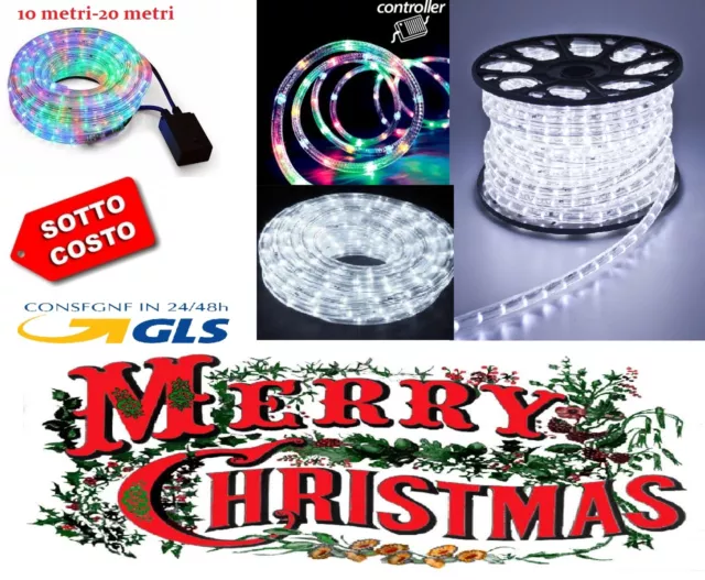 TUBO LUMINOSO 10 metri LUCI LED BIANCO GHIACCIO NATALE MULTICOLORE 8 giochi luce