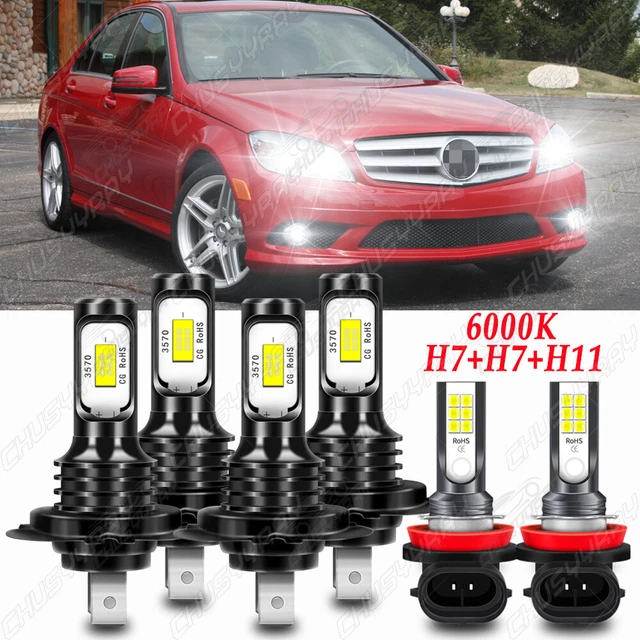AUIMSOCO LED Headlight Combo Kit – H7 High/Low Beam + H11 Fog Light – Fits Mercedes C300 C350 2008-2010