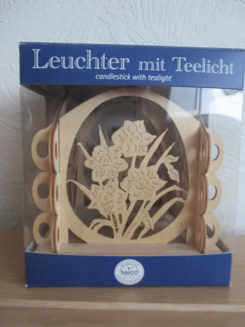 Leuchter SAICO Original Erzgebirge Seiffen mitTeelicht Blumen Natur Neu/OVP
