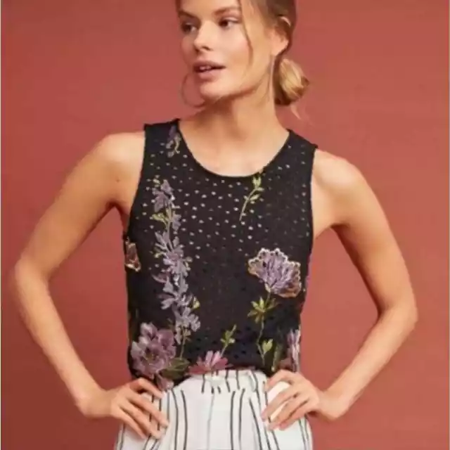 Meadow Rue by Anthropologie l Harriet Floral Embroidered Eyelet Tank XS