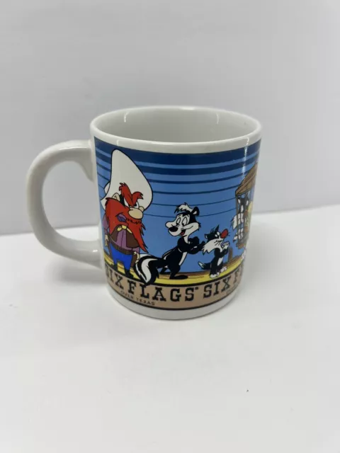 Vintage 1985 Warner Bros Six Flags Over Texas Looney Tunes Coffee Cup Mug