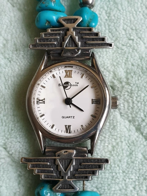 MONTRE FEMME ARGENT massif et turquoises brutes EUR 250,00