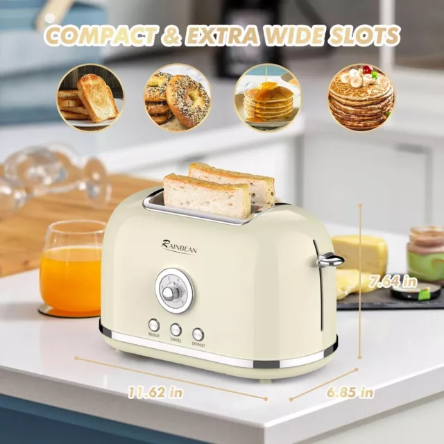 2 Slice Toaster 6 Bread Shades Reheat Cancel Defrost Extra Wide Slot Crumb Tray