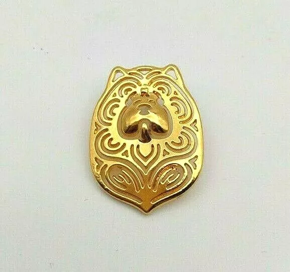 Chow Chow Dog Brooch Metal Badge Gold Tone Puppy Face Pin Brand New