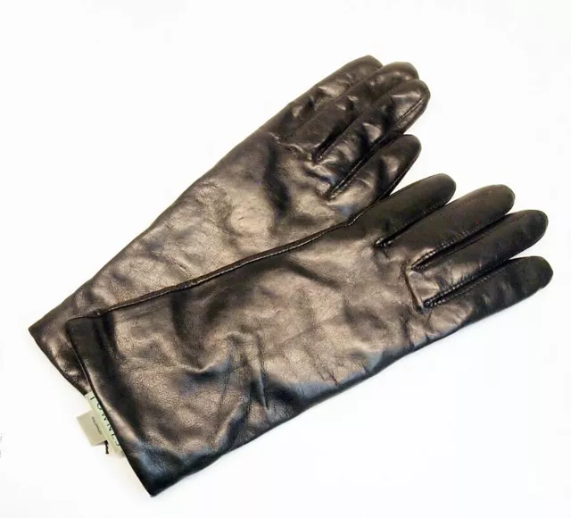 Fownes Genuine Black Leather 100% Cashmere Lined Gloves Sz 6.5 WPL 9522