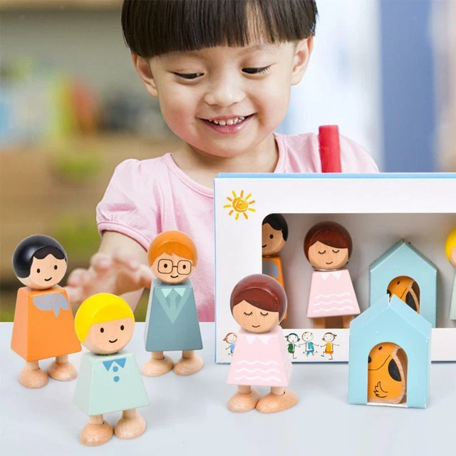 Lot de 5 blocs de construction en bois personnages Montessori Kids