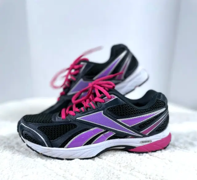Reebok Womens Pheehan Running Shoes Black Purple V48113 Low Top Lace Up Mesh 8.5