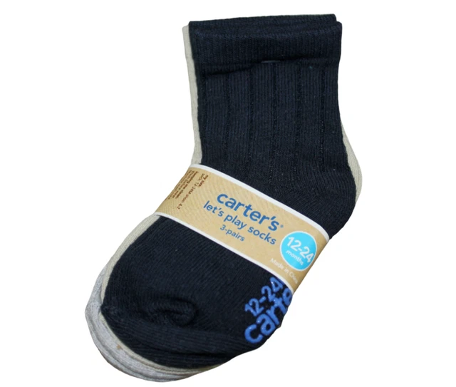 Carters Navy Tan Gray Socks 3-Pack Baby Infant Boys Size 12-24 Months 12 18 NWT