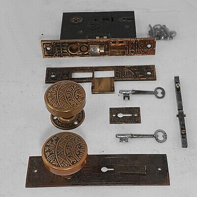 RESTORED! Antique 1883 P. & F. CORBIN Ceylon Front Door Lockset Lock Set Knob