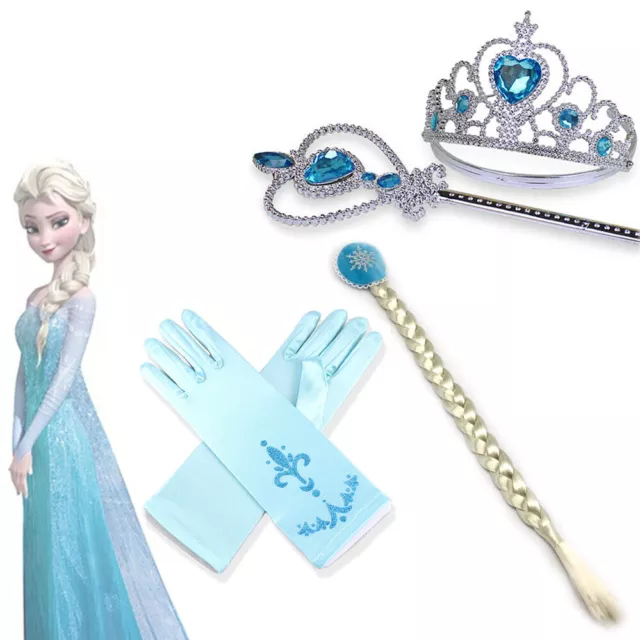 Frozen Princess Gloves Tiara Braid Piece Kid Gift Wand Crown Elsa Anna Wig Hair