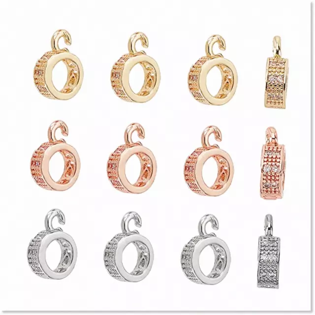 Stunning 24Pcs 3 Colors Ring Cubic Zirconia Hanger Links with Rhinestone Tube Ba