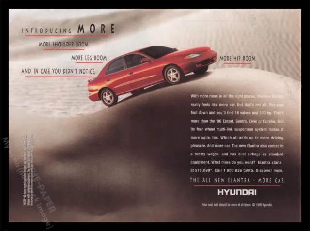 Hyundai Elantra 1990s Print Advertisement Ad 1996 More Hip Room Body Curves