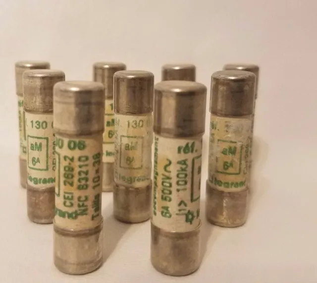 Lot De 9 Legrand 130 06 Fusibles 10x38mm 10 x 38 Am 6A 6 Amp 500V